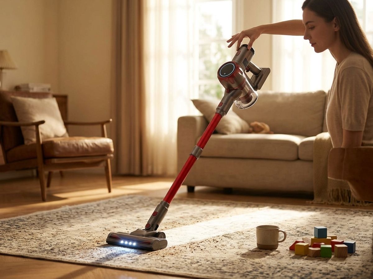 Guiding a running cordless vacuum with relaxed fingertips